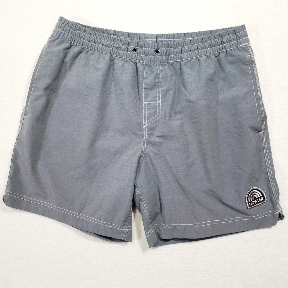 Howler Brothers Swim Trunks  Mens 34 Gray‎ Horizon Hybrid Surf Logo Pocket